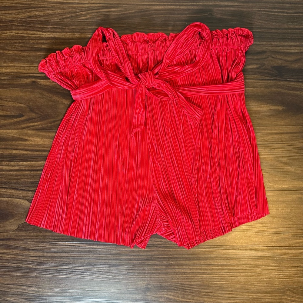 SHEIN Christmas Red High Waisted Stretch Shorts With Tie Size XL